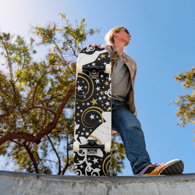 Skateboard Navidades dorados florecientes (Exterior 1)