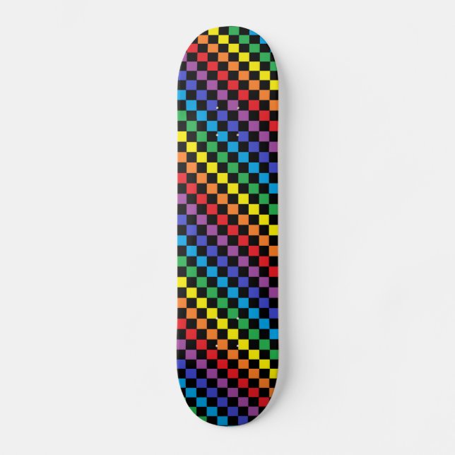 Skateboard Negro a cuadros del arco iris (Anverso)