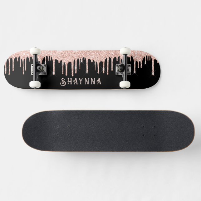 Skateboard Negro con detalles de Purpurina rosado personaliza (Horz)