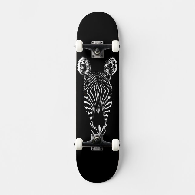 Skateboard Negro de cabeza de zebra (Anverso)