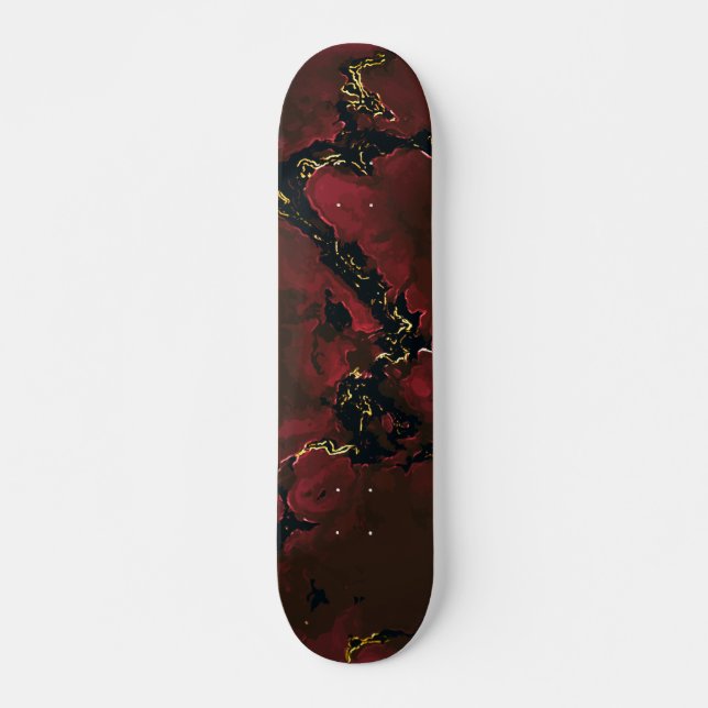 Skateboard Negro de oro de mármol de salchicha de chile rojo  (Anverso )