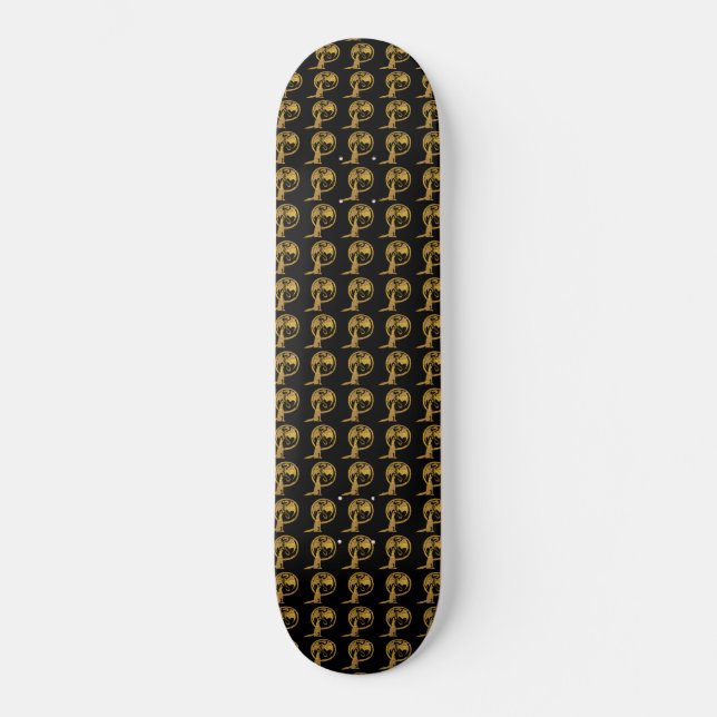 Skateboard negro de oro Wolf y Dragon (Anverso)