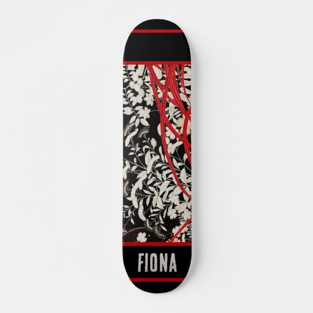 Skateboard negro floral de Japón (Anverso )