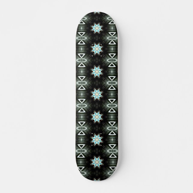 Skateboard negro geométrico de la estrella-explosión azul (Anverso )