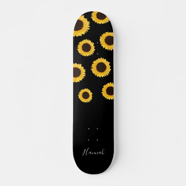 Skateboard Negro girasol moderno personalizado (Anverso )