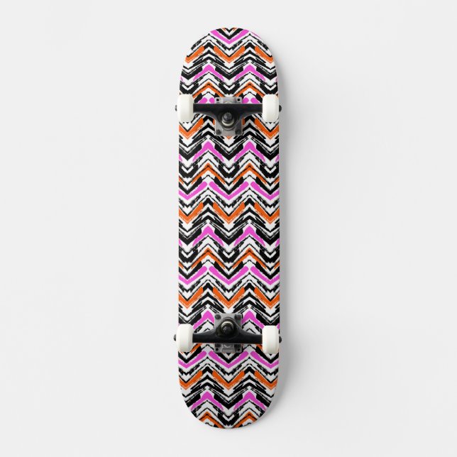 Skateboard Negro, naranja, y modelo dibujado mano de Chevron (Anverso)