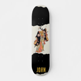 Skateboard negro samurai japonés