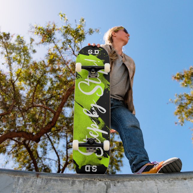 Skateboard Negro verde de pincel (Exterior 1)