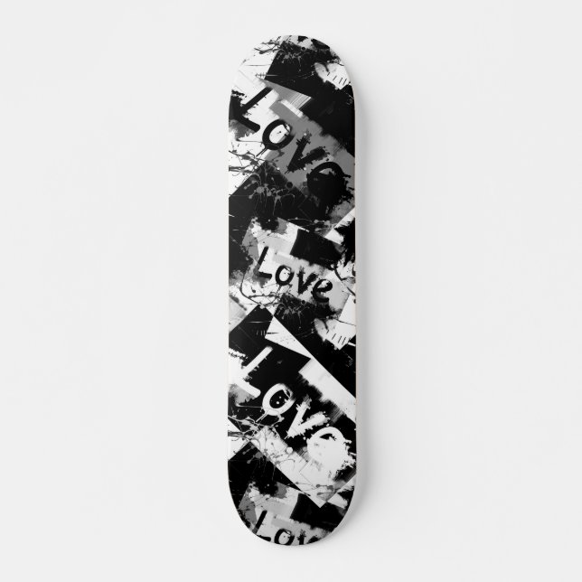 Skateboard Negro y blanco con manchas patrón de amor (Anverso )
