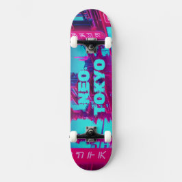 Skateboard Neo Tokio Calle Cyberpunk Synthwave de Autos