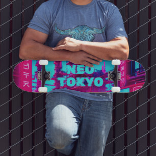 Skateboard Neo Tokio Calle Cyberpunk Synthwave de Autos