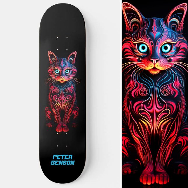Skateboard Neon Cat Tribal Tattoo Art (Neon Cat Tribal Tattoo Art Skateboard)