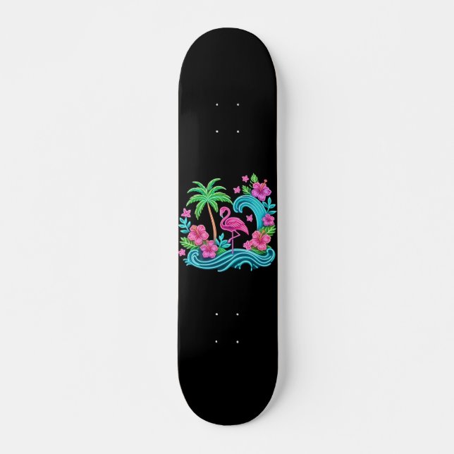 Skateboard Neon Flamingo Tropical (Anverso )