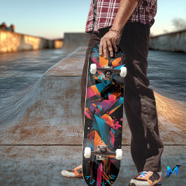 Skateboard Neón futurista - Audaz Resumen Geométrico