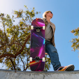 Skateboard Neón Geométrico Abstracto Futurista Cyberpunk