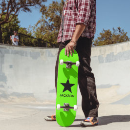 Skateboard Neon Green Background Black Star Custom