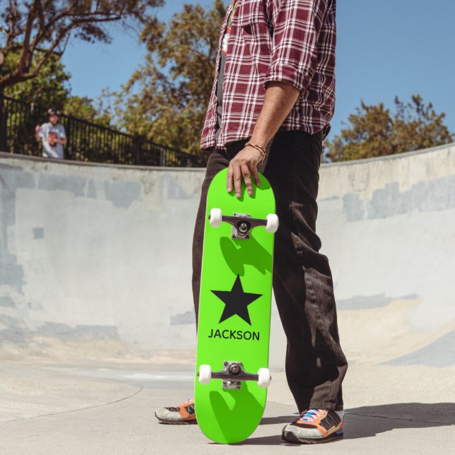 Skateboard Neon Green Background Black Star Custom (Exterior 2)