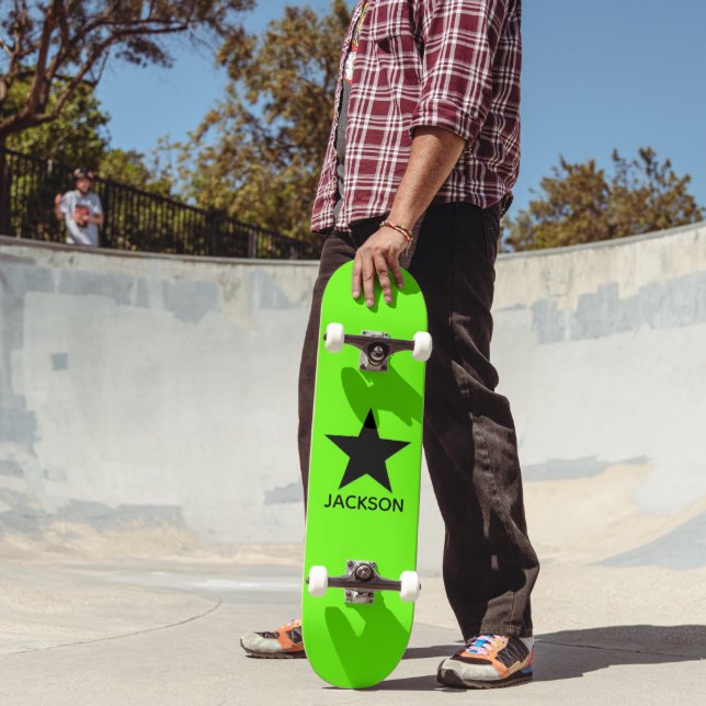 Skateboard Neon Green Background Black Star Custom (Exterior 2)