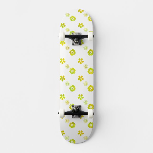 Skateboard Neon Green Yellow Flower Cutouts White (Anverso)
