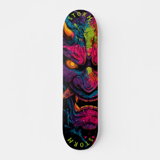 Skateboard Neon Oni Mask - Calle Graffiti Edición Limitada (Anverso )