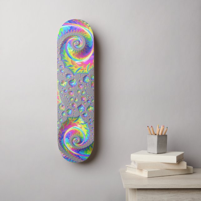 Skateboard Neon Rainbow Spiral Fractal Resumen Arte Digital (Arte de la pared)