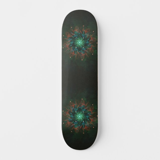Skateboard Neon Starburst Fractal – Glowing Green and Electri (Anverso)