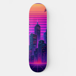 Skateboard Neon Sunset Retro Futurista Cityscape