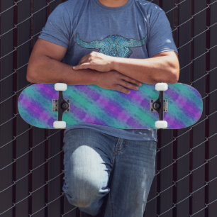Skateboard Neon Turquoise & Purple Stripes