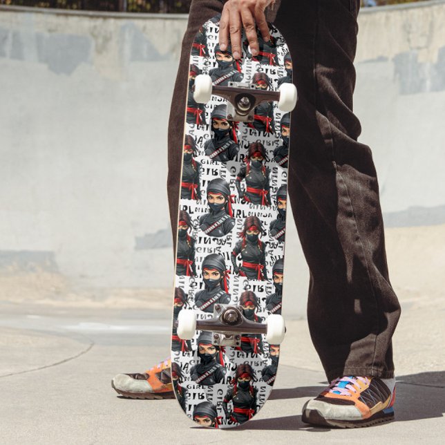 Skateboard Ninja Girls Anime With Text Pattern Design (Subido por el creador)