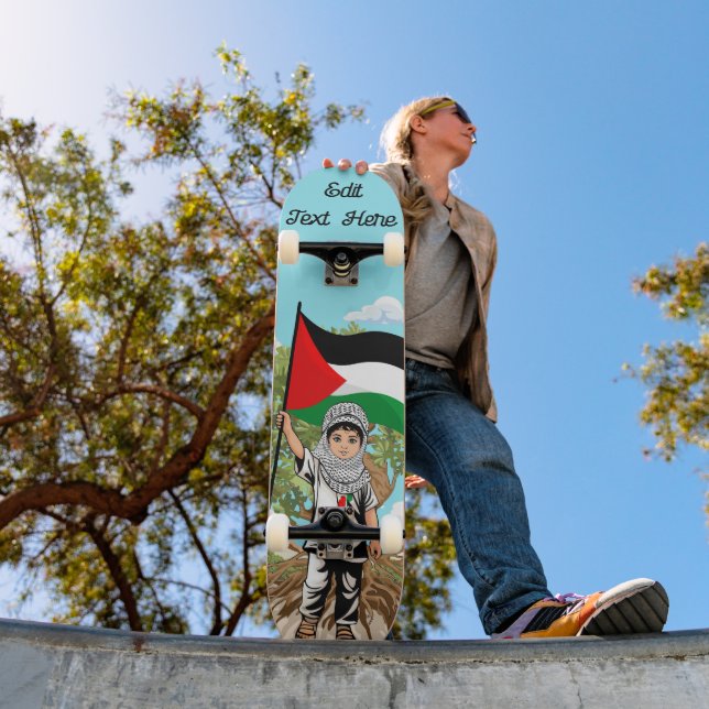 Skateboard Niño con bandera palestina de Keffiyeh y olivo (Exterior 1)