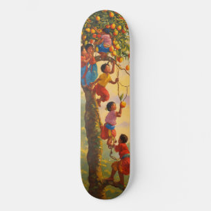 Skateboard Niños nepaleses juguetones robando frutas: monopat
