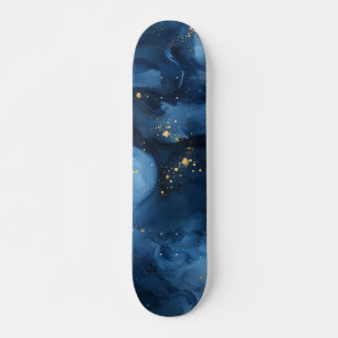 Skateboard Noche abstracta azul y dorada