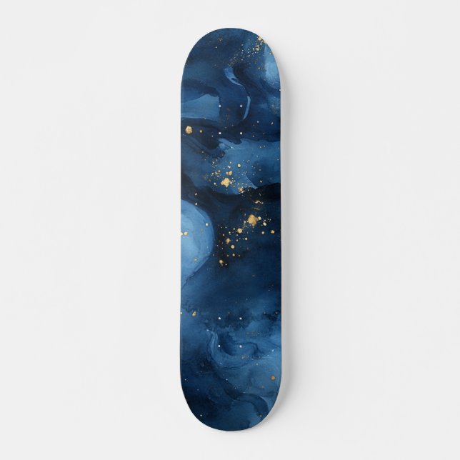 Skateboard Noche abstracta azul y dorada (Anverso )