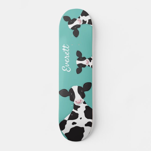 Skateboard Nombre de animal blanco Verde azulado de vaca (Anverso)