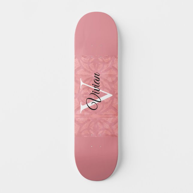 Skateboard Nombre de Batik Rosado Ruddy Monogramado (Anverso)