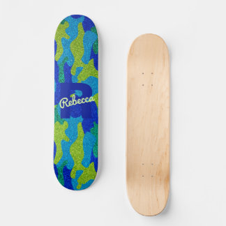 Skateboard Nombre de campo del Purpurina de camuflaje azul y 