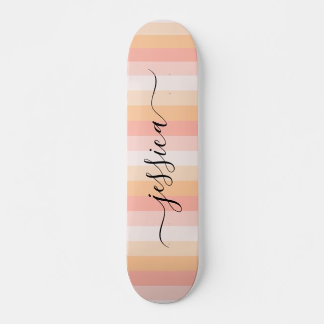 Skateboard Nombre de guión de franjas rosadas de color crudo (Anverso )