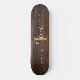 Skateboard Nombre de guión de monograma de madera oscura rust