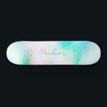 Skateboard Nombre de guión personalizado Cute Girly Skateboar<br><div class="desc">Personalice fácilmente este colorido Skateboard en el diseño abstracto de color verde de menta pastel moderno con su nombre personalizado en elegante fuente caligráfica. Agregue su nombre, elija el tipo de letra, cambie el tamaño y la posición, agregue el elemento gráfico, las fotos y las formas.</div>