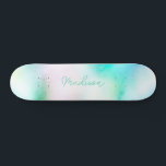 Skateboard Nombre de guión personalizado Cute Girly Skateboar<br><div class="desc">Personalice fácilmente este colorido Skateboard en el diseño abstracto de color verde de menta pastel moderno con su nombre personalizado en elegante fuente caligráfica. Agregue su nombre,  elija el tipo de letra,  cambie el tamaño y la posición,  agregue el elemento gráfico,  las fotos y las formas.</div>
