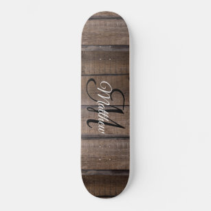Skateboard Nombre de guión único de monograma de madera rústi