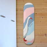 Skateboard Nombre de los niños de pato blanco, blanco y negro<br><div class="desc">Colgando en la pared del dormitorio o planeando por el barrio,  este lindo patinador blanco corredor con fondo de olas de color hace una suave declaración en rosa suave y azul. ¡Personalízalo para que sea lo único suyo!</div>