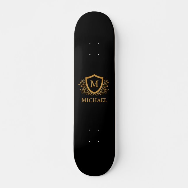Skateboard Nombre de monograma de estilo personalizado en neg (Anverso )