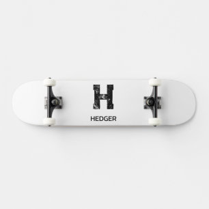 SKATEBOARD NOMBRE DE MONOGRAMA DE UNA LETRA NEGRO MINIMALISTA