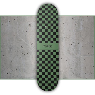 Skateboard Nombre de patrón de cuadros negros y verdes