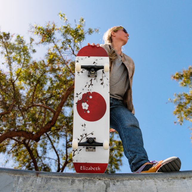 Skateboard Nombre del Sol Naciente Rojo Negro Y Blanco Flor D (Exterior 1)