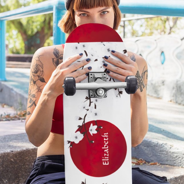 Skateboard Nombre del Sol Naciente Rojo Negro Y Blanco Flor D (Subido por el creador)