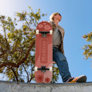 Skateboard Nombre Floral Retro Naranja