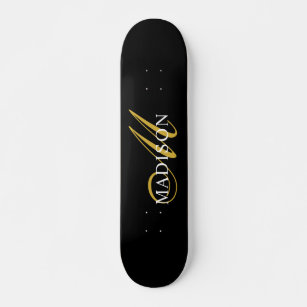 Skateboard Nombre moderno del guión dorado del monograma negr