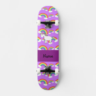 Skateboard Nombre personalizado arcoiris morado unicornio